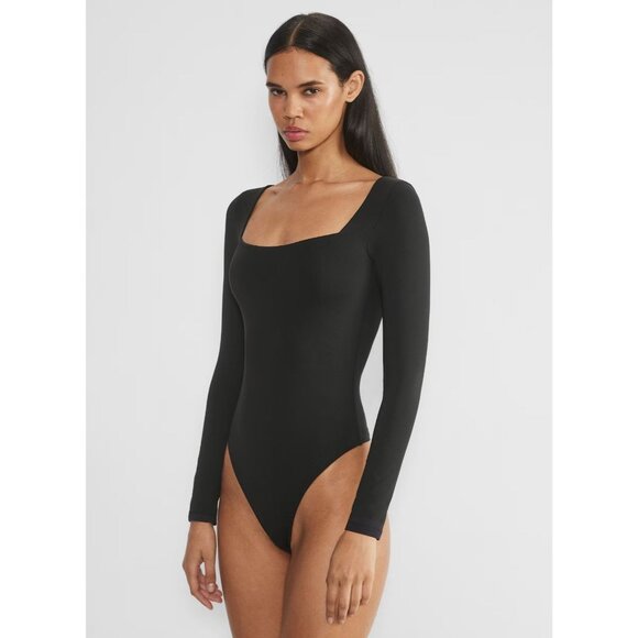 Aritzia BABATON Contour Black Jersey Square Neck Long Sleeve Bodysuit, Size S - Picture 11 of 16